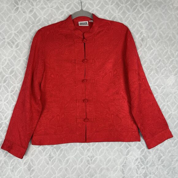 Vtg Chicos Design Light Jacket Women 0 Small Red Silk Wool Mandarin Collar Artsy - Picture 1 of 11